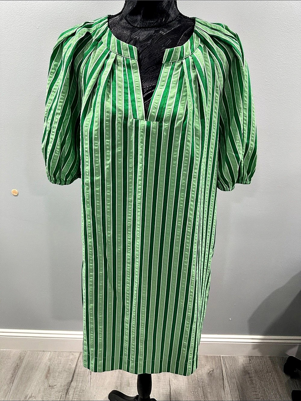 JADE Striped Mini Dress in Green & White Size Large